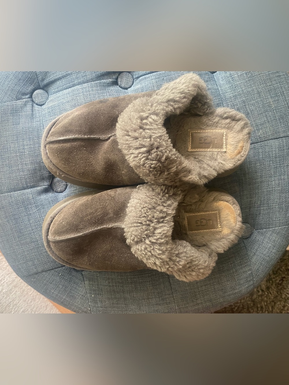 UGG Taupe Suede Shearling-Lined Slip-On Slippers
